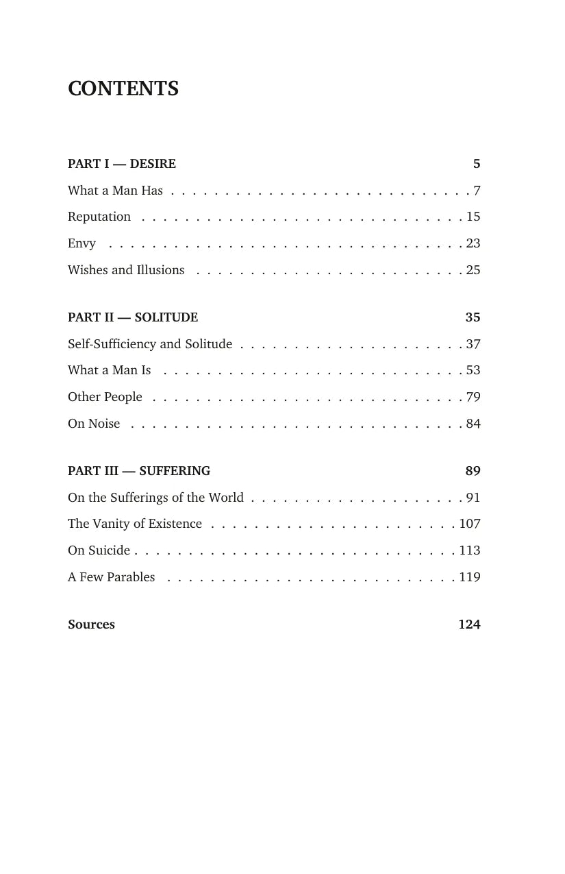 Edition 001 contents page listing three parts and twelve selections